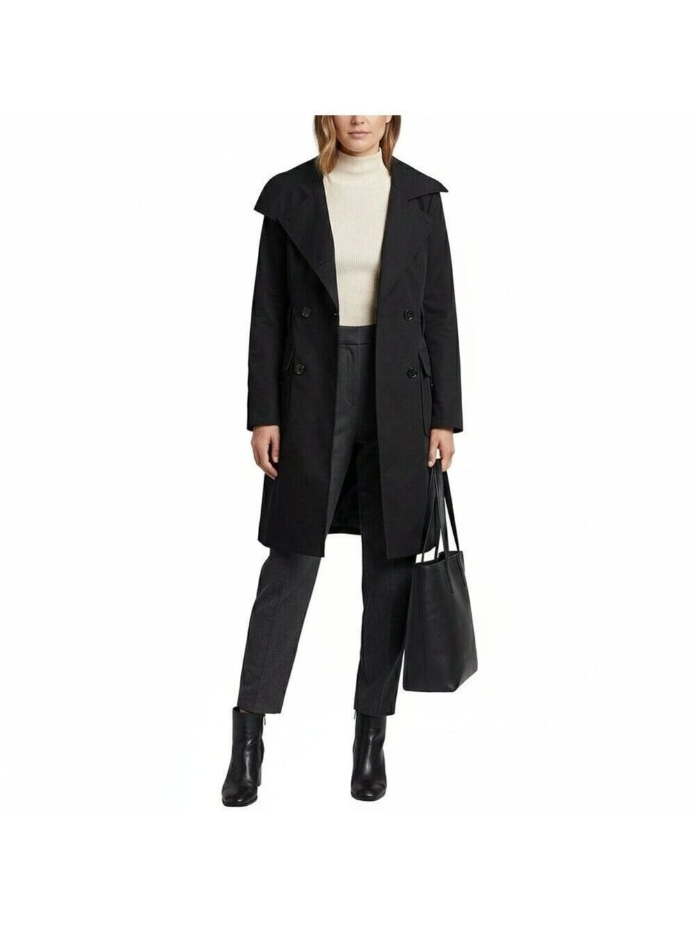 BEDO Femme Black Trench Coat | Size Small | Quiet Luxury | Classic 0615